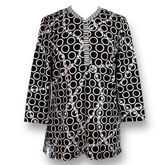 J McLaughlin Banded Collar Biscayne Tunic Top Gold Catalina Cloth Chain Print - Picture 1 of 16